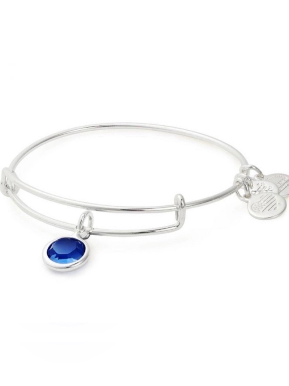 Alex and Ani Silver Bangle Bracelet with Blue Crystal Charm